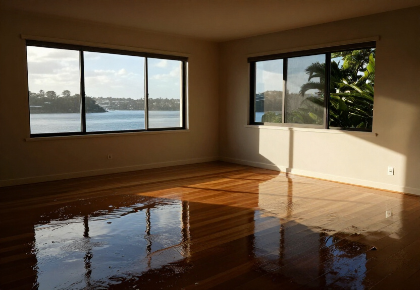 Flooded living room in Castlereagh home before restoration